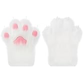 hbbhml Faux Fur Plush Furry Cat Claw Gloves Fursuit Animal Fox Paws Mittens Halloween Cosplay Costume Accessories for Adult