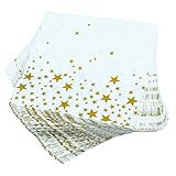 Aneco 150 Pack Napkins White with Gold Stars Cocktail Napkins for Wedding, Party, Birthday, Dinner, Lunch, Napkins with 2 Layers, 5 by 5 Inches