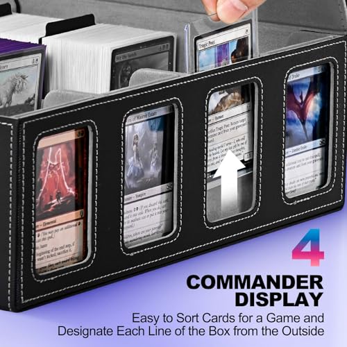 UAONO Trading Card Storage Box für Commander Display, 2400+ MTG Deck Box mit 4 Top Loader, TCG Card Case passend für Magic PTCG Sports Cards（Schwarz&Grau） 2
