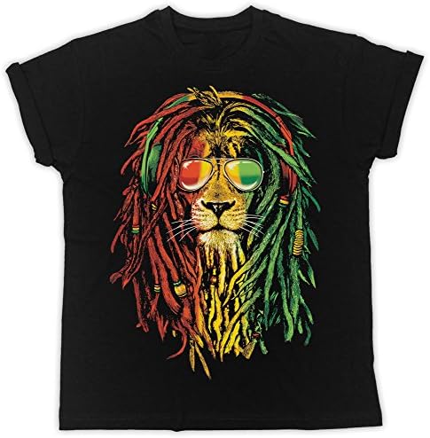 UKPRINTKING Reggae Rasta Lion Sunglasses Unisex Black Tshirt