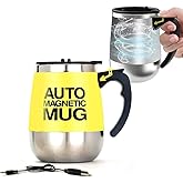 daasigwaa Self Stirring Mug - Rechargeable Magnetic Electric Auto Mixing Stainless Steel Cup for Office/Kitchen/Travel/Home Coffee/Tea/Hot Chocolate/Milk-400 ml/13.5 oz(Yellow)