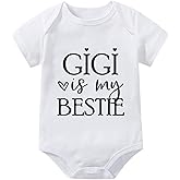 WOOYONGING Gigi Is My Bestie Baby Clothes Short Sleeve Newborn Outfit Infant Onsies White Baby Romper