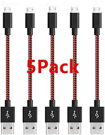 [5Pack] Short Micro USB Cable, [1ft/30cm] Premium Short Nylon Braided High Speed [Fast Charger] Android Charger Cables for Galaxy S7/S6/S5,Note 5/4/3,HTC,LG,Nexus Sony and more (5Pack Red)