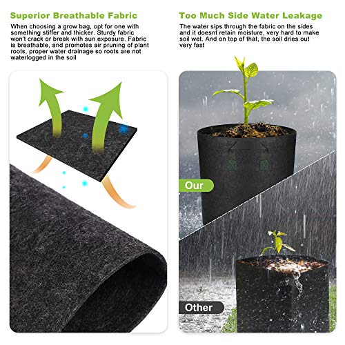 GreenTiger 10 Gallon Grow Bags 6-Pack - Thickened Fabric Pots With Handles For Vegetables & Flowers