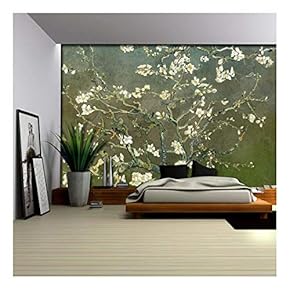 Green Textured Almond Blossom by Vincent Van Gogh - Wall Mural, Removable Sticker, Home Decor - 66x96 inches