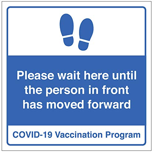 Please wait here until the person in front has moved forward Floor graphic 300x300mm