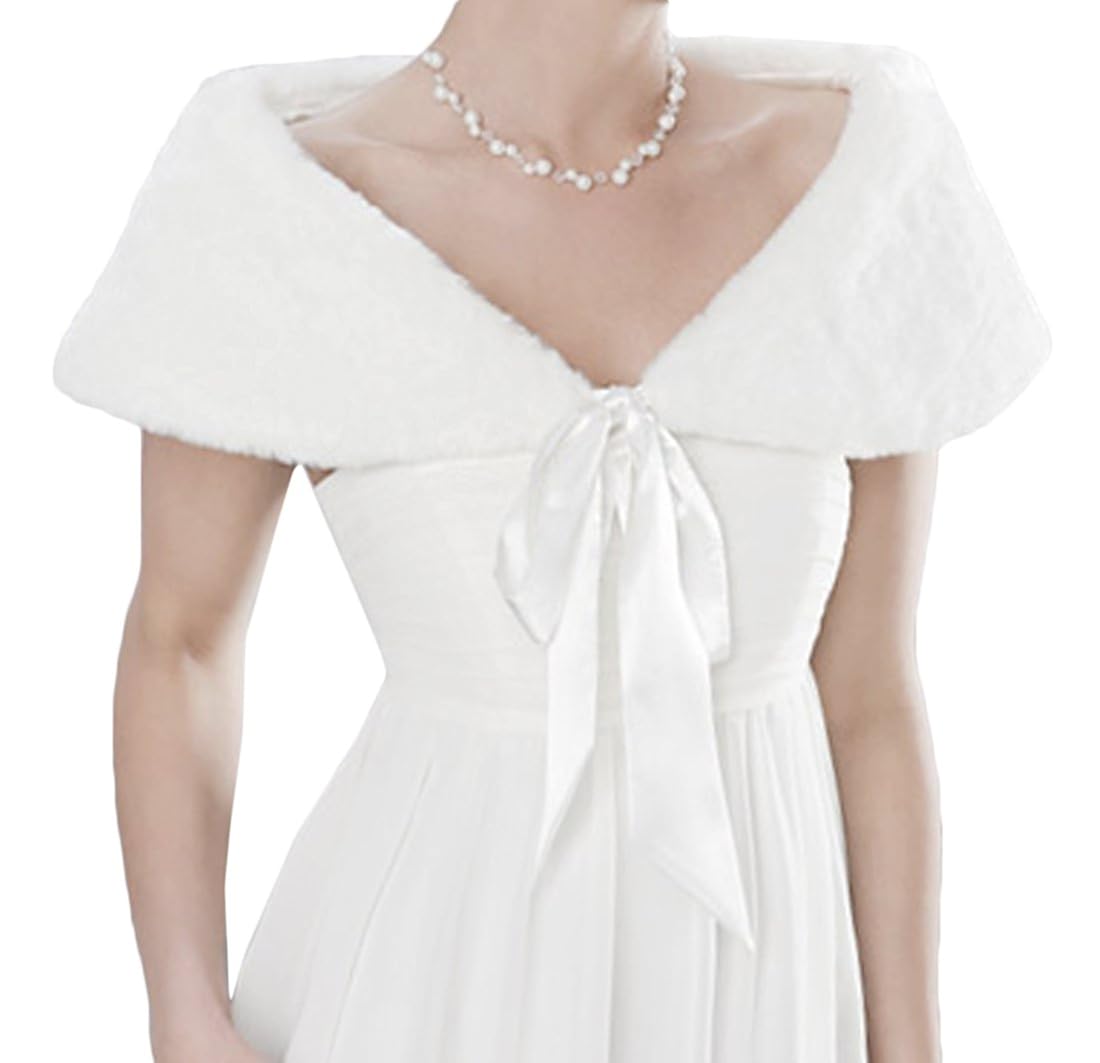 Flora Ivory Faux Fur Satin Lined Bridal Stole/Wedding Wrap,Code 29