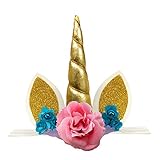 ΚΕΡΑΤΟ Unicorn Headband Unicorn Birthday Rose Flower Headband Unicorn Party Halloween Christmas Animal Ears (Gold)