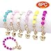 Elesa Miracle 6pc Little Girl Teens Kids Butterfly Pendant Beaded Bracelet Value Set Kids Girl Party Favor Pretend Play Bracelet