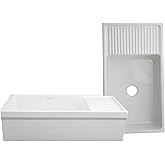 Whitehaus 36" Fireclay Kitchen Sink, Reversible Apron-Front with Integral Drainboard, White
