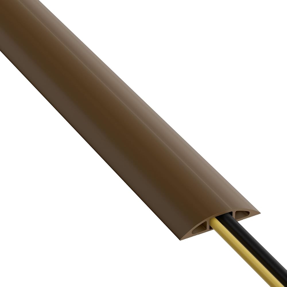 D-Line 1.8m Floor Cable Cover Brown Ribbed Non-Slip Base 17x9mm Cavity