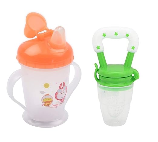 Manan Shopee Food Fruit Nibbler (Color May Vary) with Baby Classic Soft Spout Cup, 200ml (Color May Vary)