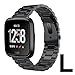 Vigoss Compatible Fitbit Versa Band, Solid Black Stainless Steel Fitbit Versa Metal Bands Strap Men Replacement Bracelet Accessories Wristband for Fitbit Versa SmartWatch 5.5