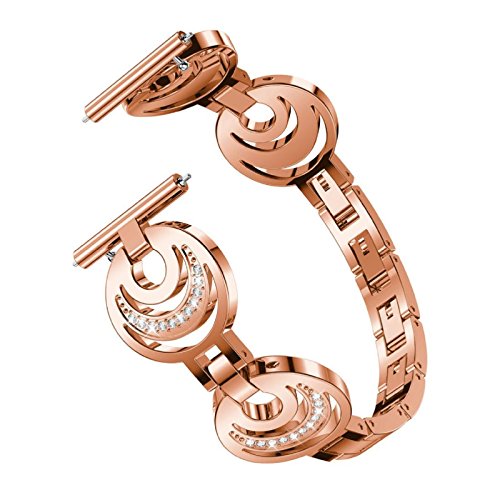 Owill Fashion Crescent Type Crystal Metal Watch Band Wrist Strap For Fitbit Versa, Applicable Wrist About 142-212mm (Rose Gold)