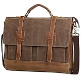 Mens Messenger Bag, Tocode 15.6 inch Vintage Canvas Leather Business Briefcase Large Satchel Shoulder Bags, Water Resistant School College Computer Laptop Bag (Brown)