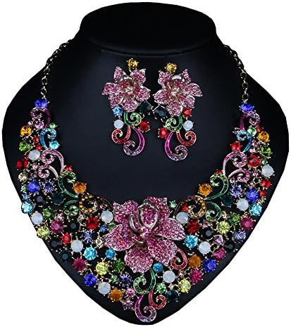 "Rose Queen" Glamorous Swarovski Crystal Chunky Necklace Earrings Charm Wedding Jewelry Sets