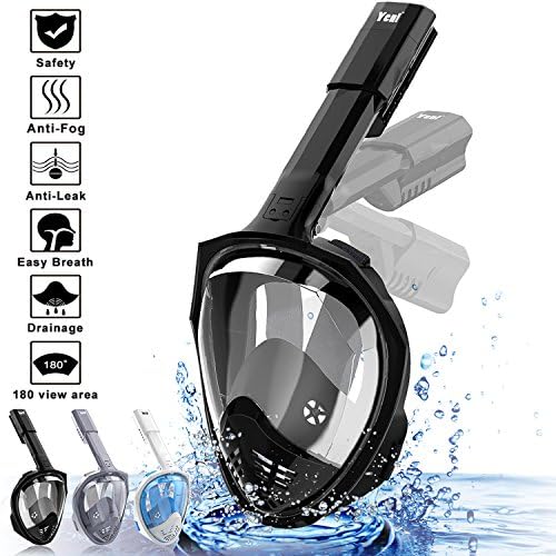 Yenl Full Face Snorkel Mask [2018 UPGRADE] New Foldable Snorkeling Mask with Detachable Camera Mount Pivot Arm and Earplug, 180° Large View Easy Breath Dry Top Set Anti-fog for Adults Youth