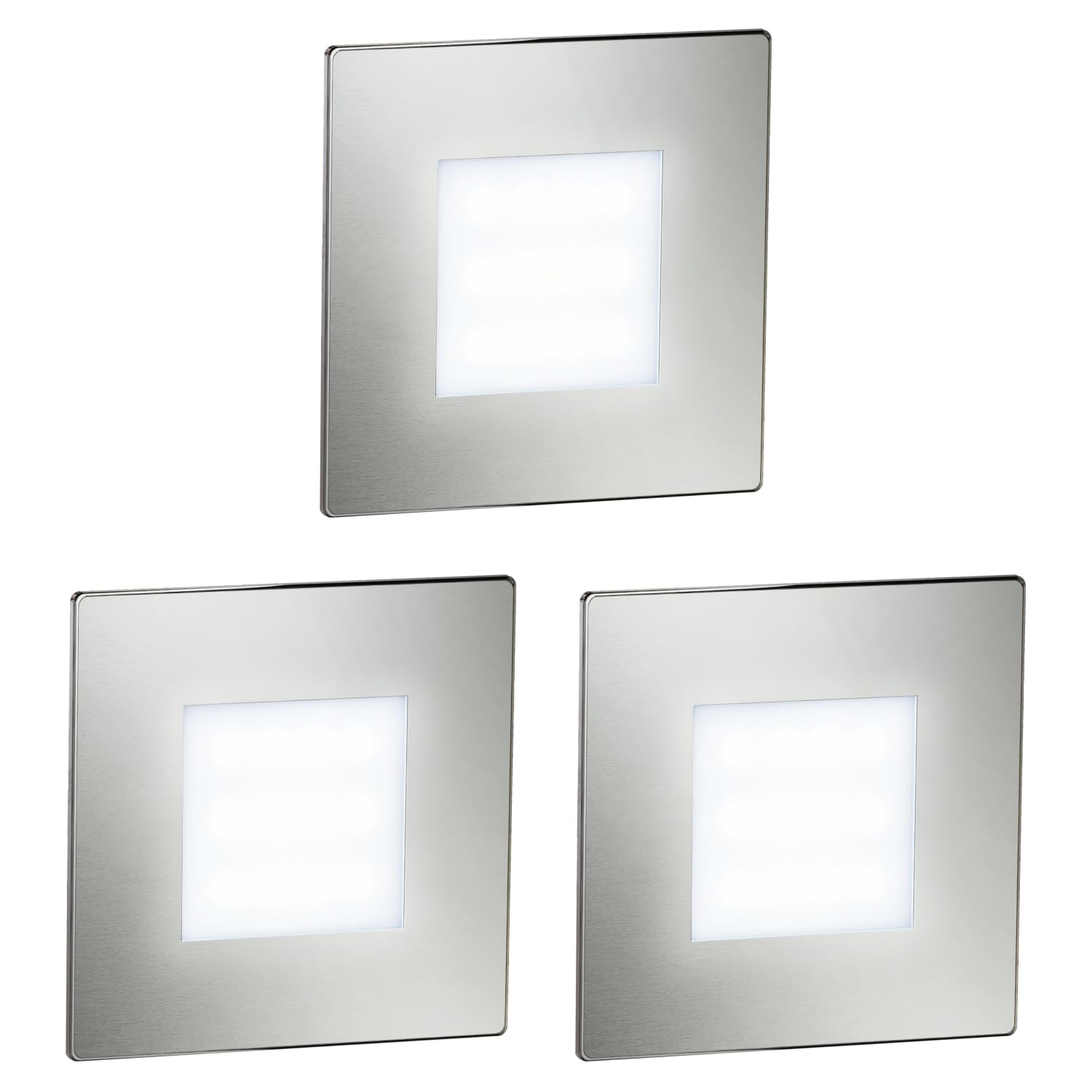 ledscom.de 3 LED Staircase Light/recessed wall Light FEX for Indoor and Outdoor use, Angular, Stainless Steel, 85 x 85mm, Cool White