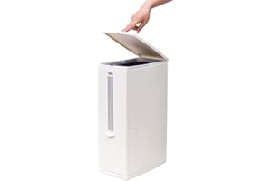 CQ ACRYLIC 8L Slim Plastic Trash Can with Toilet Brush Holder,2.1 Gallon Garbage Can with Press Top Lid,Small Waste Bin With Lid,Rectangular Modern Dogproof Waste Can for Bathroom RVs Dorm Motorhome,White