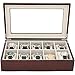 Tech Swiss Watch Box for 10 Watches Wood Finish XL Extra Large Compartments Fits 63mm Soft Cushions Glass Window
