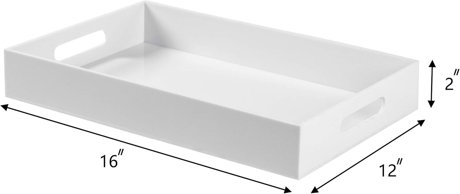 Sooyee White Acrylic Tray - 16" x 12" Acrylic Tray for Coffee Table, Breakfast, Tea, Food, Butler - Decorative Display, Countertop, Kitchen, Vanity Serve Tray with Handles: Kitchen & Dining