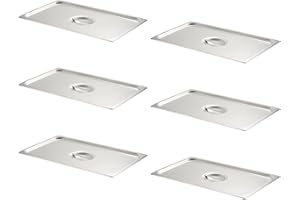 CURTA 6-Pack Full Size Steam Table Pan Covers with Handle, NSF Certified 18/8 Stainless Steel Hotel Pan Lids for Catering, Buffet, Restaurant, Commercial Kitchen, Dishwasher Safe