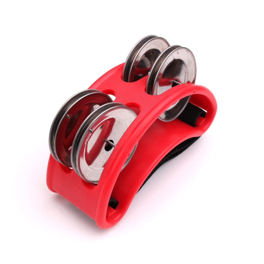 CHUANGOU Foot Tambourine with Metal Bells, Percussion Musical Instrument for Arms and Feet (Red, Pack of 1)