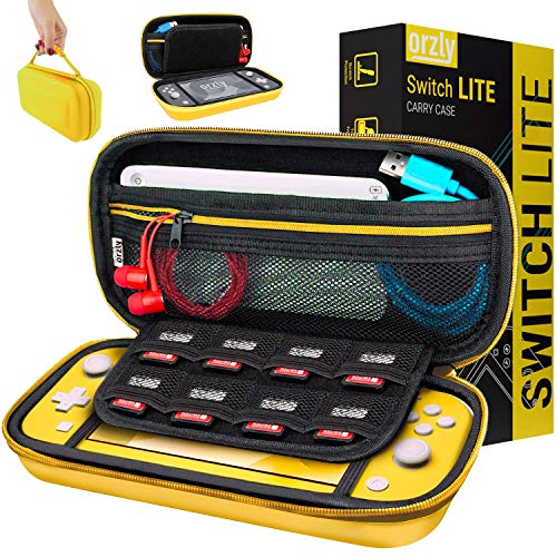 Orzly Case for Nintendo Switch Lite – Portable Travel Carry Case with storage for Switch Lite Games & Accessories [Yellow]