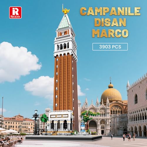 Reobrix Building Set for Adults YS-55013 Venice Landmark Tower San Marco Campanile Model Set, Creative Building Block Toy for Home, Great Gift for Teenagers Over 14 Years