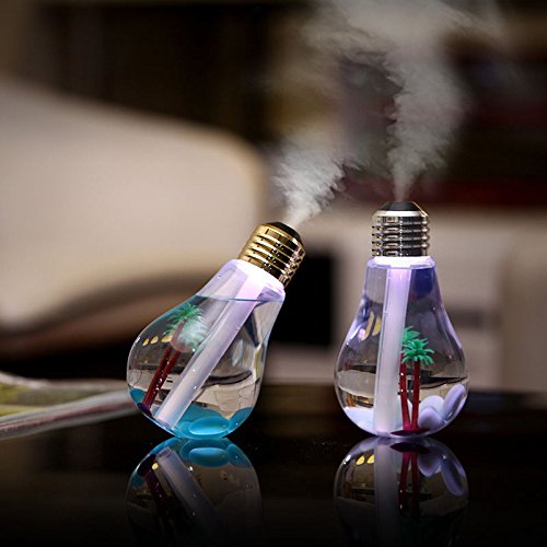 Chris.W Office Desktop Bulb Mist Air Humidifier, Ultrasonic Humidifier with 7 Color Changing LED Night Lights, 400ml USB Portable Humidifier for Home, Bedroom, Baby Room, Gift Ideal(Gold)