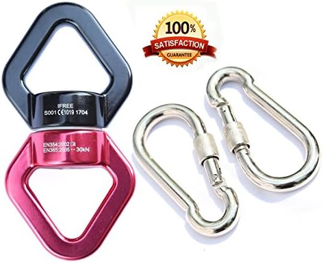 Rotational Device, IFREE Safest Aluminum Magnesium Alloy Swing Swivel 30KN, 360°Rotator with 2 Snap Stainless Steel Carabiner Hooks for Rope Clambing Hammock, Swing Setting, Aerial Dance (Red/Black)