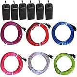 6 Pack - TDLTEK Neon Glowing Strobing Electroluminescent Wire/El Wire(Blue, Green, Red, Pink, Purple, White) + 3 Modes Battery Controllers