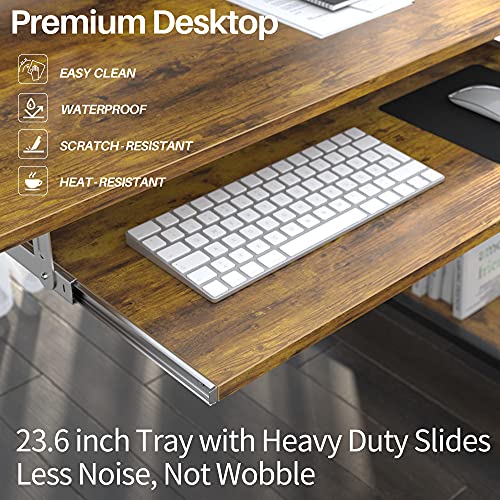 Computer Desk with Keyboard Tray, 55inch Study Writing Desk Gaming Desk with Storage Shelves