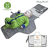 Portable Changing Pad, Portable Diaper Changing Pad, Diaper Bag Mat, Foldable Travel Changing Station | Stroller Strap, Carry Handle, Pockets for Wipes | for Infants & Newborns (Grey & White)