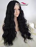 K’ryssma Realistic Looking Cheap Wigs for Black Women Christmas Long Wavy Full Machine Made Middle Part None Lace Glueless Synthetic Hair Wigs for Daily Wear Heat Resistant Black #1b 24 Inches