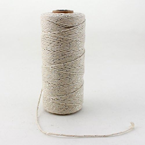 100m IPALMAY Cotton Bakers Twine for Garden Twine or Gift Wrapping, Spool 3-Ply, Silver and White