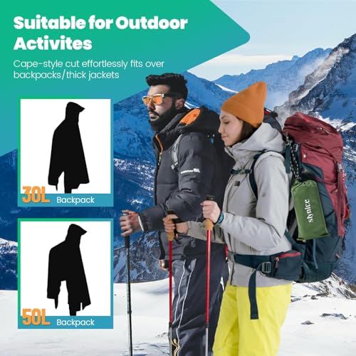 Stynice Lightweight Waterproof Rain Poncho Men & Women - Multi-Purpose Rain Jacket Outdoor with Hood Foldable Bag for Camping Hiking Hikking - Breathable 3-in-1 Rain Cape