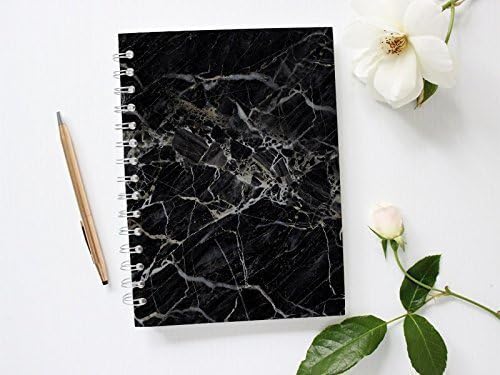 Black Marble Notebook Lined, Spiral Notebook, Black Notebook for Men,