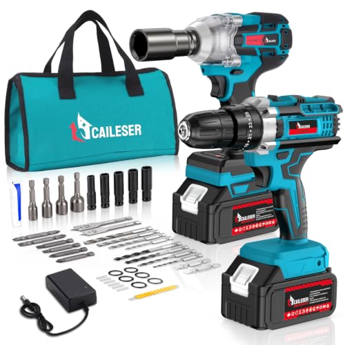 Taladro Inalámbrico y Pistola de Impacto, Kit Profesional de Herramientas Eléctricas 2 en 1, 750 N.M, Ajuste de Par de 25+3, Motor Sin Escobillas, para ReparacióN de AutomóViles y Muebles, Perforación