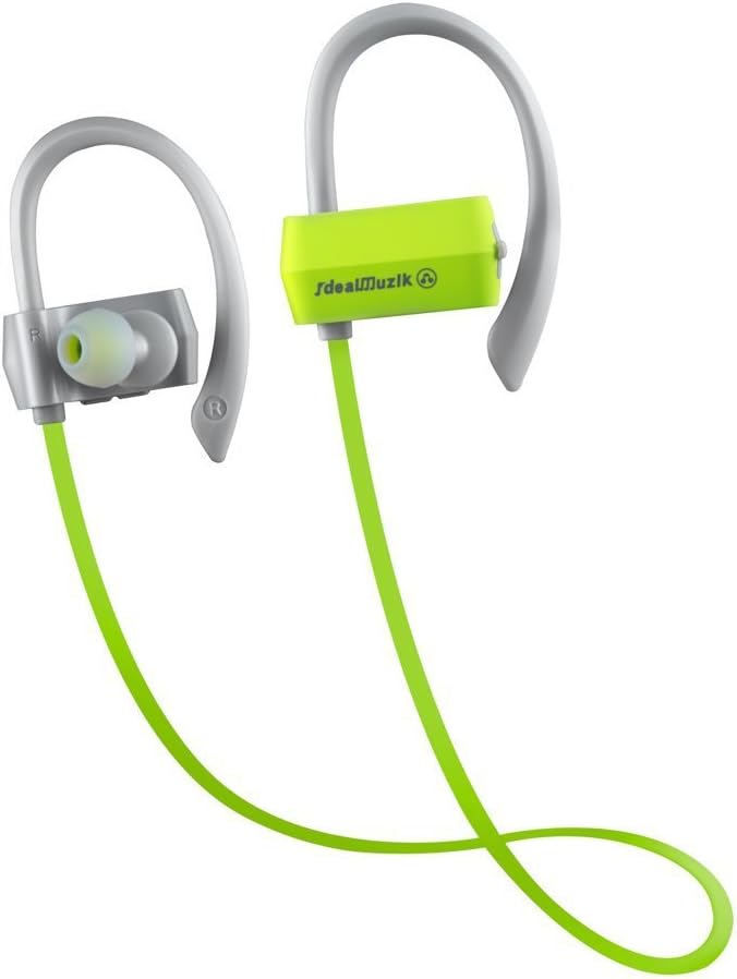 Wireless Bluetooth Headphones by Idealmuzik|Sports Earphones with Noise Cancelling Technology & Built-In Mic|Sweat-Proof Earbuds (Green/grey)
