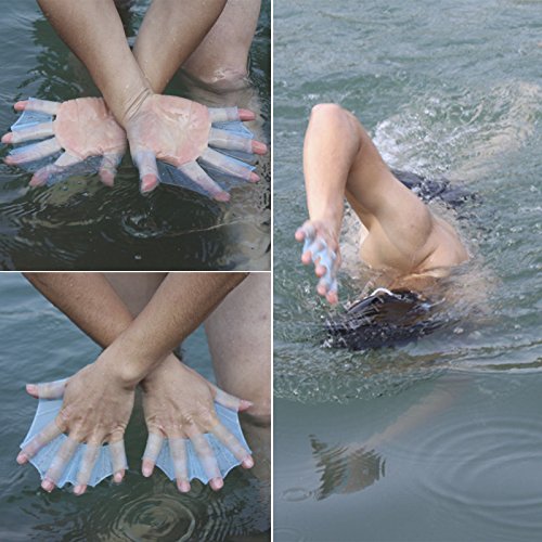 Suntrade 2Pairs Silicone Swimming Flippers Hand Swim Webbed Training Size S/M/L Fins Paddle Dive surf (Blue, M)