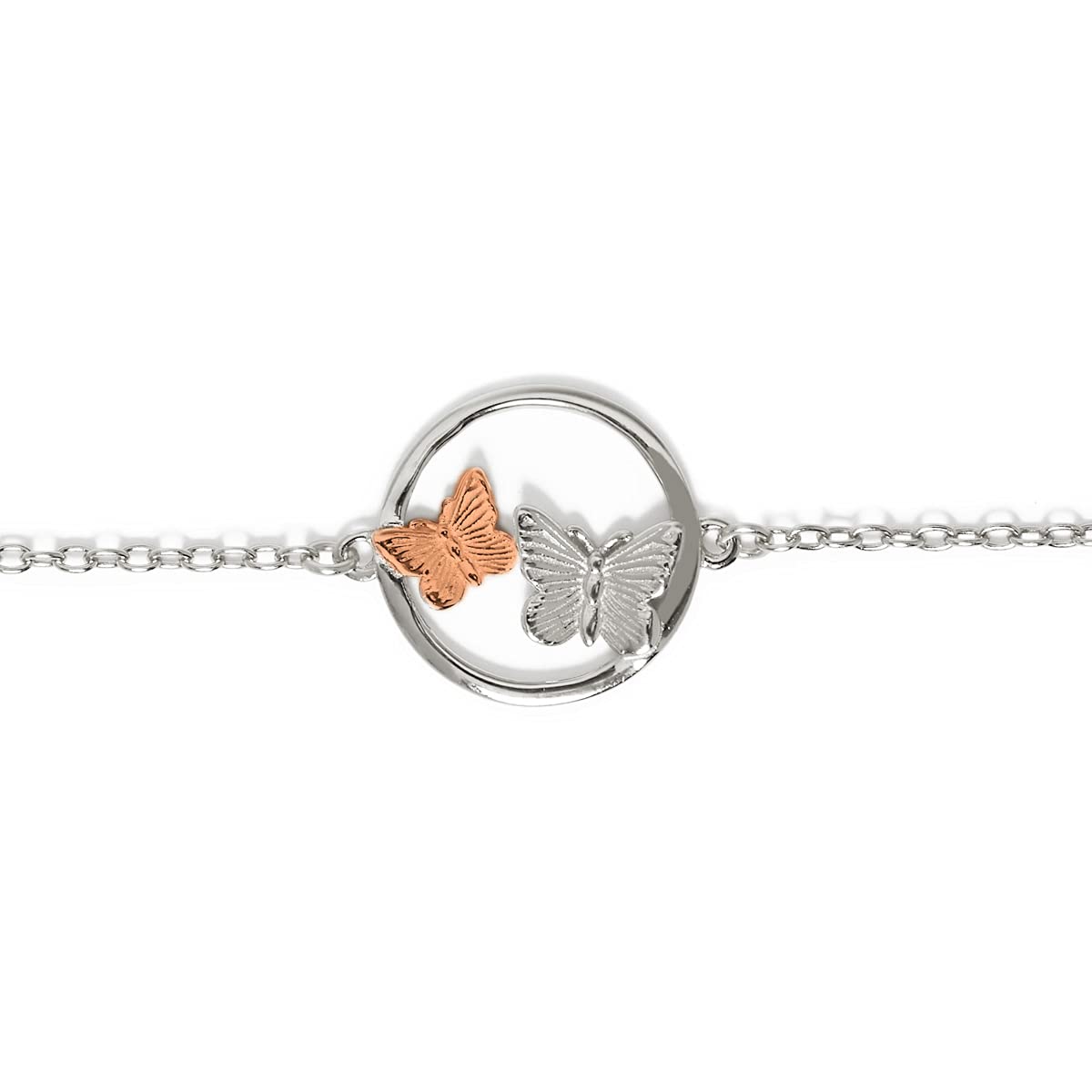 Annie Oak Womens 925 Silver 18k Rose Gold Circle Butterfly Bracelet