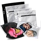 Delicates Laundry Bags - Set of 4 High Quality Mesh Wash Bags for Lingerie and Laundry, 2 Large and 2 Small, Black and White.