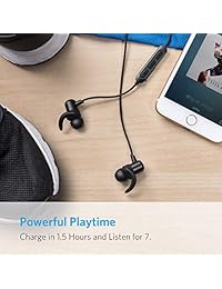 Anker SoundBuds   Auriculares inalámbricos delgados, ligeros Bluetooth 4.1, estéreo IPX5, con conexión magnética, recubrimiento nano, resistentes al sudor, auriculares deportivos con carcasa metálica, Negro