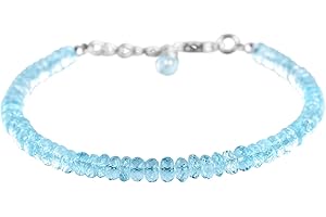InfinityGemsArt Natural Blue Topaz Beaded Dainty Bracelet Jewelry for her, Birthstone, Energy Healing Crystals, Silver Plated