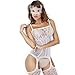 White QueensHot Sexy Sheer Lingerie Babydoll Suspender Corset Nightie Leotard Body Suit Stocking White One size