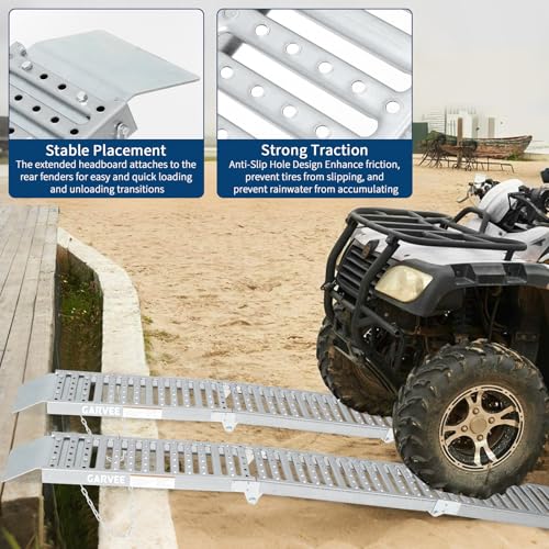 Garvee 6 ft Folding Loading Ramps (2-Pack) - 1000 Lb Capacity Heavy Duty Steel Tri-Fold Ramps for ATV, Dirt Bike, Motorcycle, Pickup Trucks, E-Bikes, 9 in Wide Anti-Slip Surface, Silver