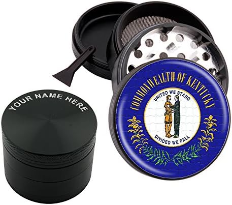 Micro Crusher - Personalized Classic Engraved - Kentucky Design - 2.5" Large Size 4 Pcs Pollen Catcher Grinder - With FREE Scraper # BKENG33017-390