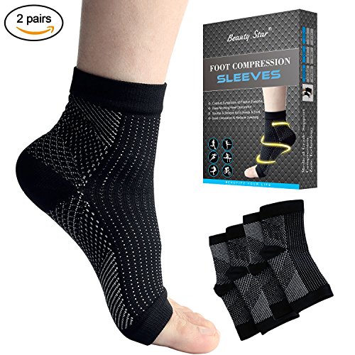 UPC 754047535864, Beauty Star Plantar Fasciitis Socks, 2 Pairs Compression Foot Sleeves Ankle Arch Support Socks Pain Relief, Improved Circulation, Recovery, Ideal for Runners(Black, Size L/XL)