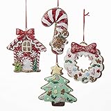 Kurt Adler 1 Set 4 Assorted Clay Dough 4 Inch Christmas Cookie Christmas Tree, Candy Cane, House And Wreath Ornaments
